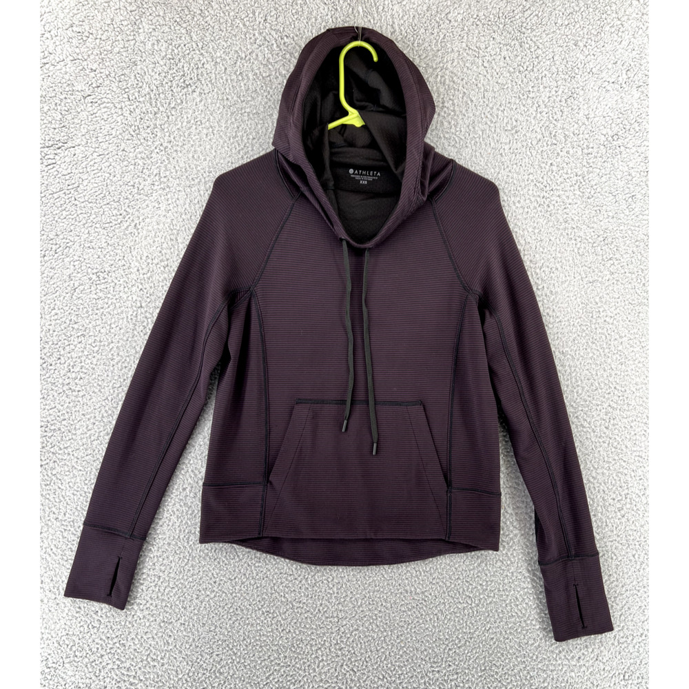 ATHLETA Hoodie Sweatshirt Womens XXS Purple Pullover Thumbholes Comfy